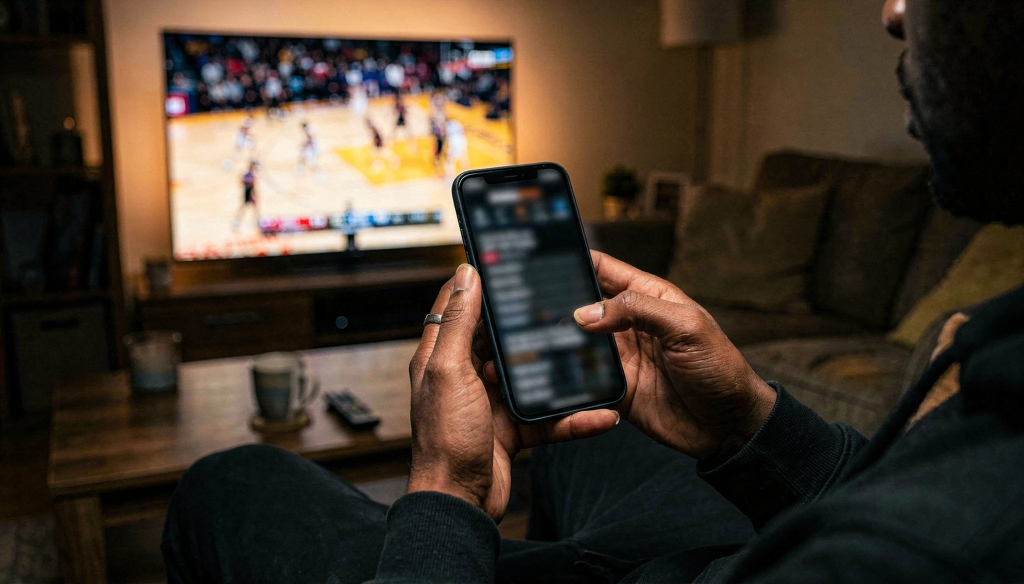 Apostador viendo partido NBA en vivo con mercados de apuestas en el movil
